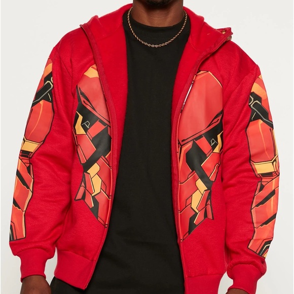 Mens Marvel Iron Man Full Zip Full Mask Costume Hoodie - Size L - Picture 5 of 8